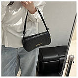 Жіноча сумка 4005 багет рептилія чорна, фото 8