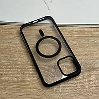 Чохол для iPhone 12 Pro Max з MagSafe прозорий з чорними бортиками, ударостійкий TPU Anti-Drop