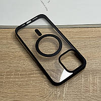 Чохол для iPhone 14 Pro Max з MagSafe прозорий з чорними бортиками, ударостійкий TPU Anti-Drop
