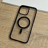 Чохол для iPhone 13 Pro Max з MagSafe прозорий з чорними бортиками, ударостійкий TPU