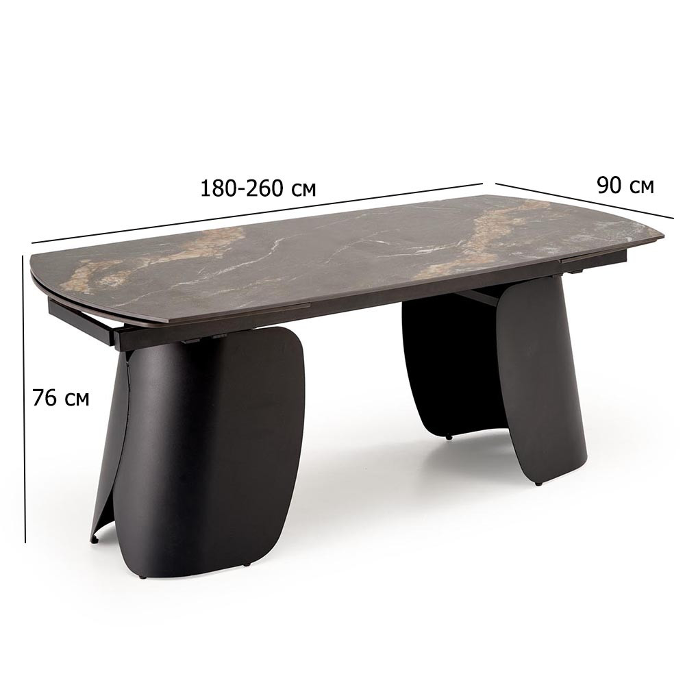 Стіл обідній розкладний із спеченого каменю Forum 180-260х90 см під чорний мармур у стилі лофт, фото 1