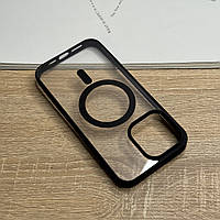 Чохол для iPhone 15 Pro з MagSafe прозорий з чорними бортиками, ударостійкий TPU Anti-Drop