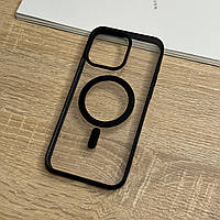 Чохол для iPhone 15 Pro Max з MagSafe прозорий з чорними бортиками, ударостійкий TPU