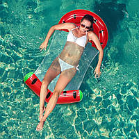 Матрац для плавання надувний "Кавун" з сіткою та підголовником, 137x70см