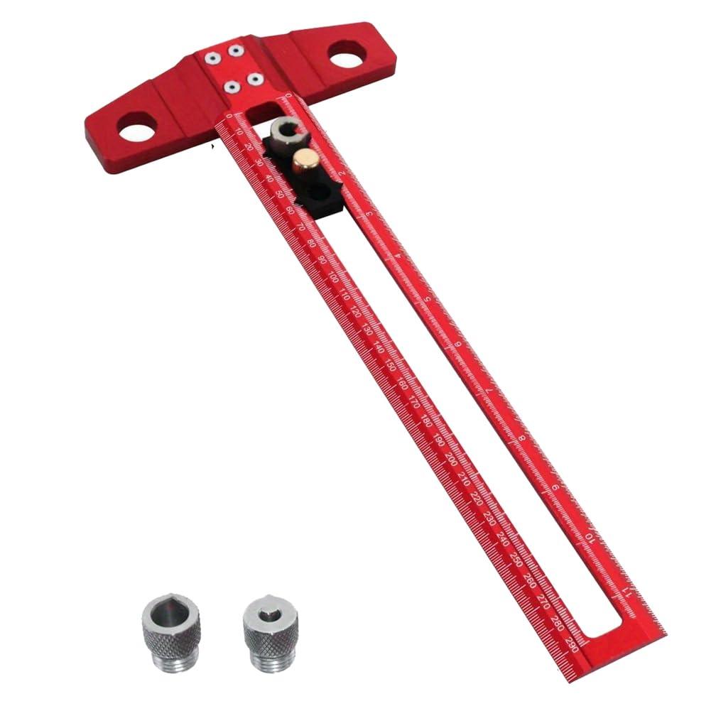Алюмінієва лінійна розмітка 300 мм з втулками JUJNE 2-в-1, T-подібний шаблон для свердління та розмітки