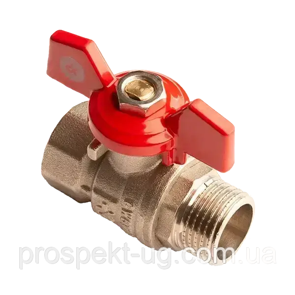 Кран Ду15 (1/2") ру25 кульовий латунний нікель метелик різьба внутрішня-зовнішня DK Kraft