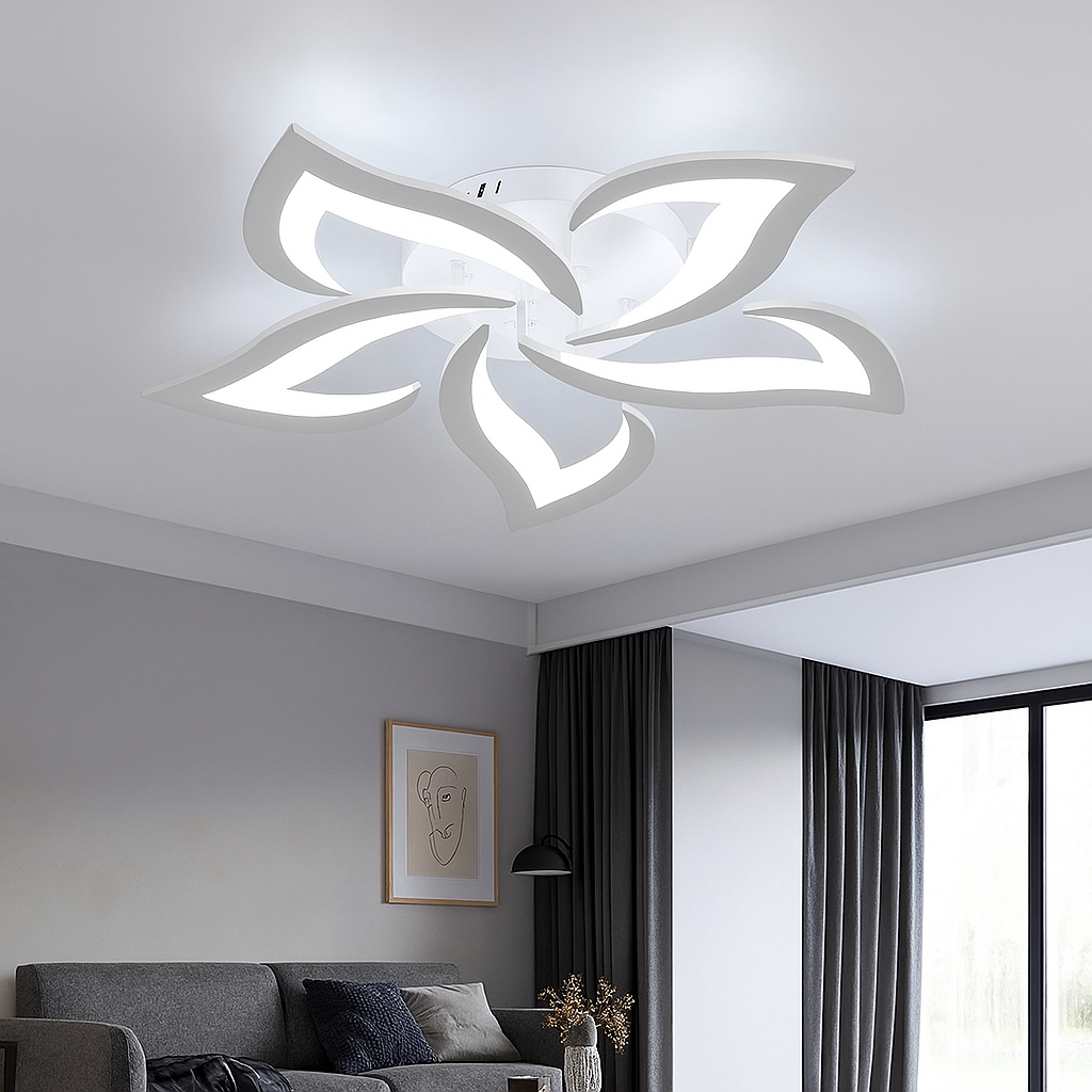 Світлодіодна Led люстра до 18 м² Люстра з пультом 3420 Lm білий лотос (V X6069-5 WT), фото 1