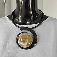 Кольє INDIRA жіноче на каучуці з рогу та кістки буйвола ручна робота чорне і бежеве