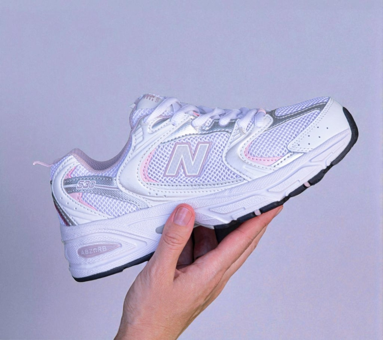 Жіночі кросівки New Balance 530 Abzorb весна-літо із сіткою легкі (білі з рожевим). Живе фото, фото 1