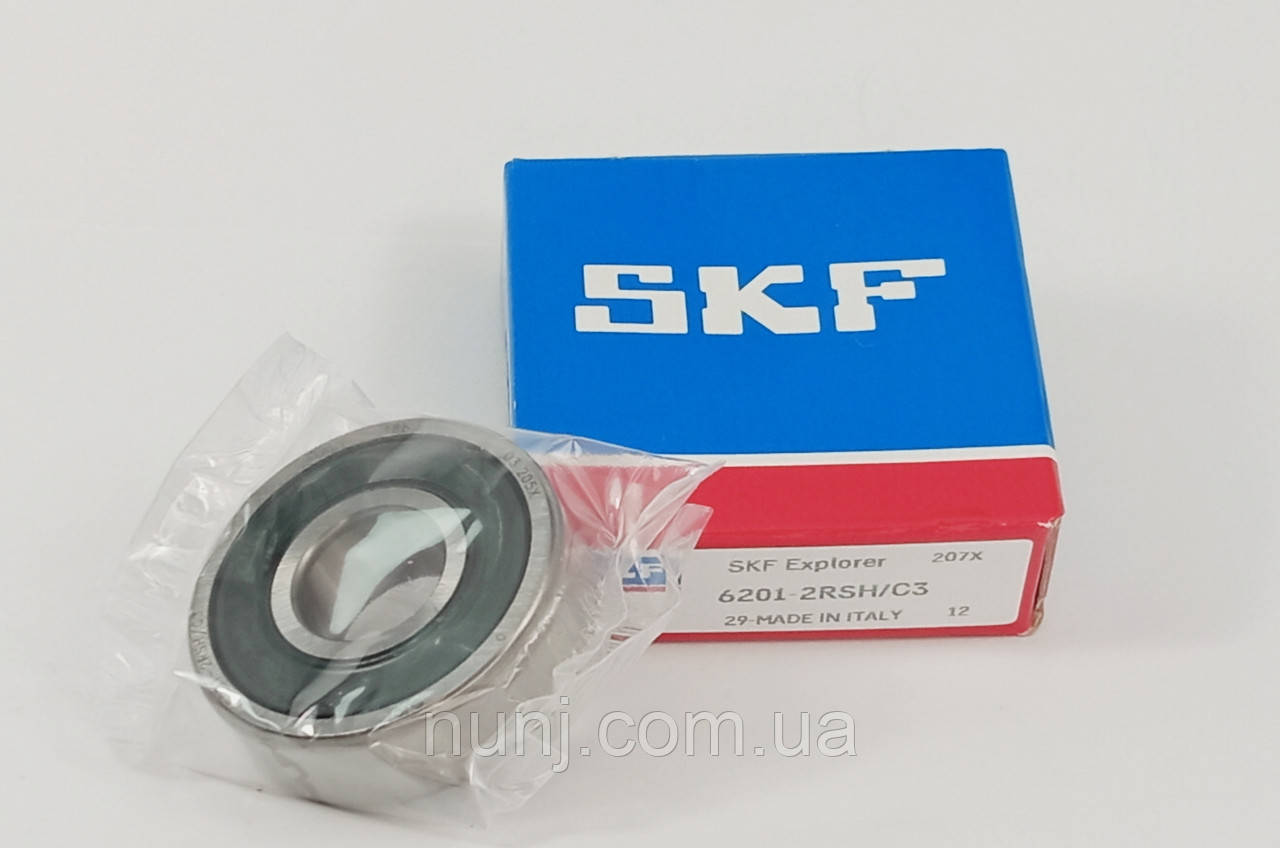 Підшипник 6201-2RS-C3 SKF (70-180201) розміри: 12*32*10 кульковий радіальний закритий, фото 1