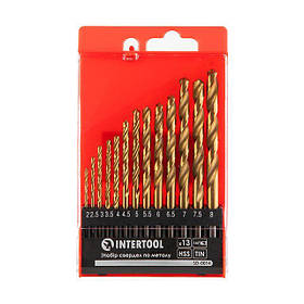 Набір свердел по металу DIN338 HSS 13 шт (2-8 мм), покриття - Ti INTERTOOL SD-0014 riven