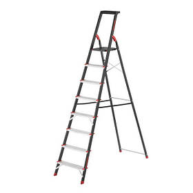 Драбина на 8 сходів, драбина з лотком для інвентарю, стрем'янка висотою 1,7 м INTERTOOL LT-0058 riven