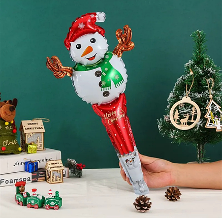 Фольгована кулька  Паличка біта Сніговик 55х25см (21") | Різнокольоровий | Новий рік, фото 2