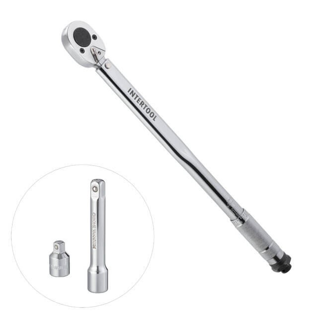 Динамометричний ключ INTERTOOL ET-6094SP,Ключ динамометричний 1/2", 28-210 Нм, перехідник 1/2"*3/8", подовжувач 125 мм * 1/2" INTE, фото 1