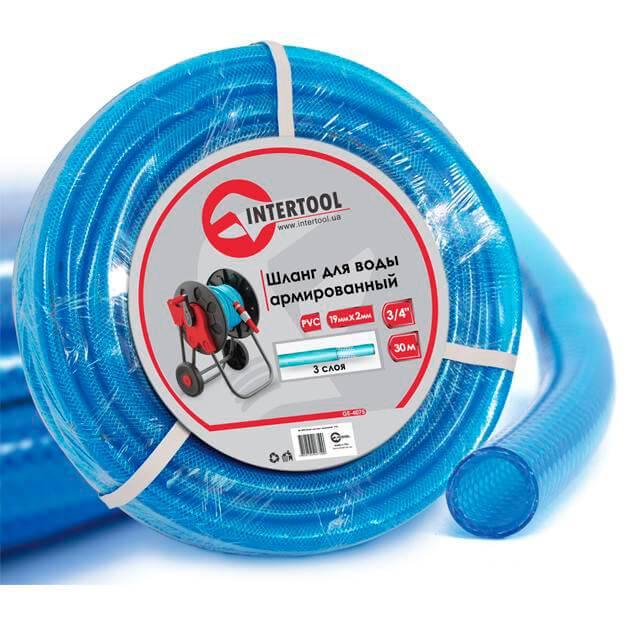 Шланг для води тришаровий, синій, 3/4", 30 м, армований, PVC INTERTOOL GE-4075 Шланг садовий для поливу riven, фото 1
