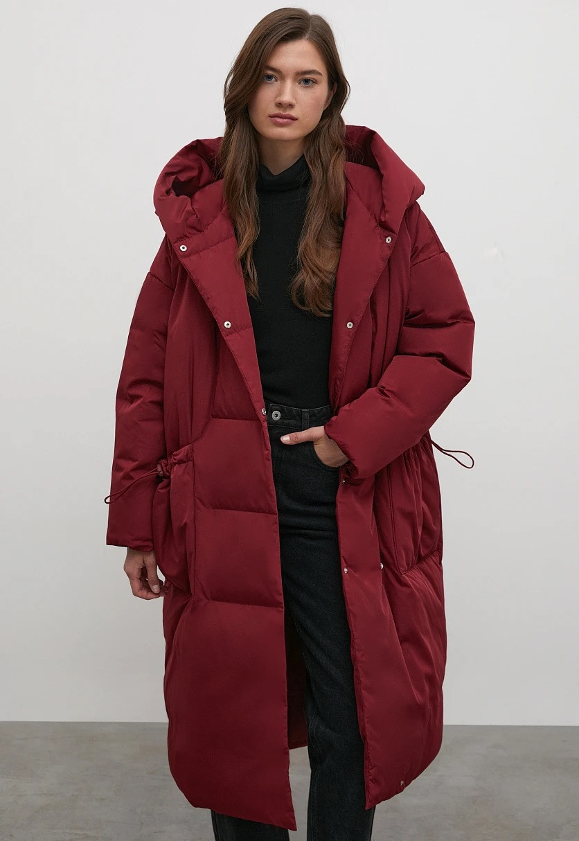 Довгий жіночий пуховик oversize Finn Flare FWB11023-332 бордовий XS/S, фото 1