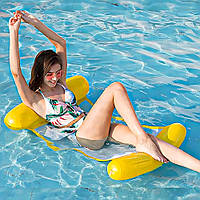 Матрац для плавання надувний "Гамак" з сіткою та підголівником, Жовтий, 120x80см
