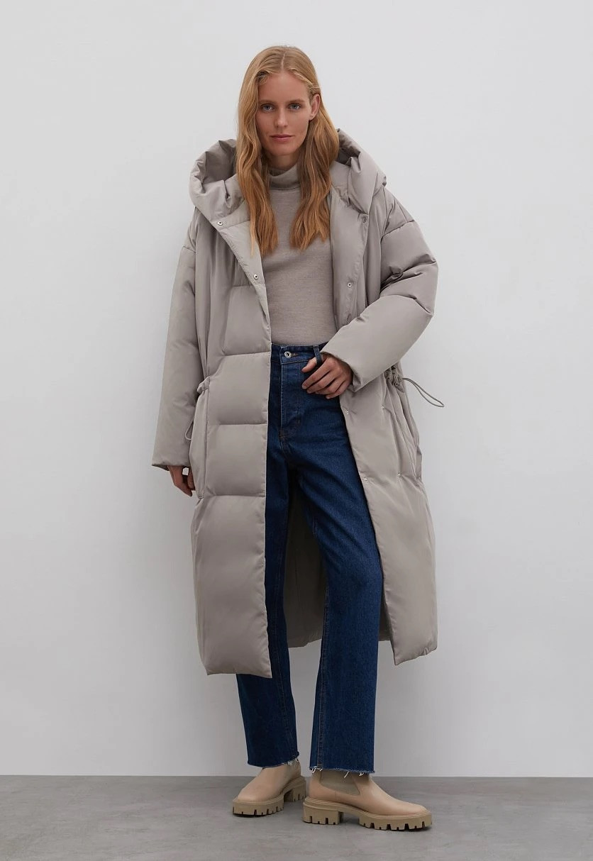 Довгий жіночий пуховик oversize Finn Flare FWB11023-602 бежевий M/L, фото 1