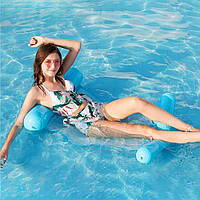 Матрац для плавання надувний "Гамак" з сіткою та підголівником, Блакитний, 120x80см