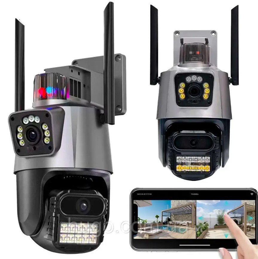 Камера відеоспостереження IP вулична P11-QQ6 8MP WiFi поворотна з подвійними об'єктивами, фото 1