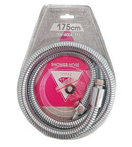 Шланг для душа TOPAZ TSH-6004-1,75м хром 175см Посилений з гайкою, що обертається, Blister