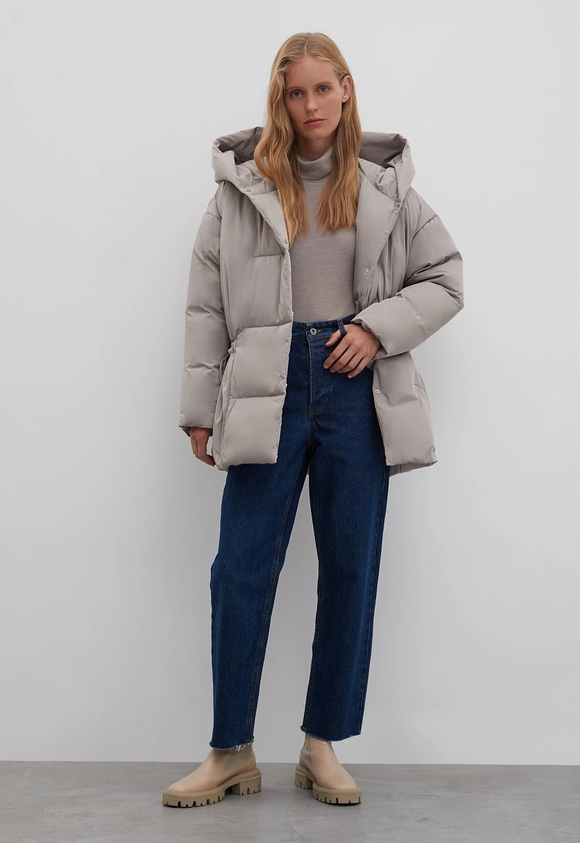 Подовжений пуховик жіночий oversize Finn Flare FWB11024-602 бежевий M/L, фото 1