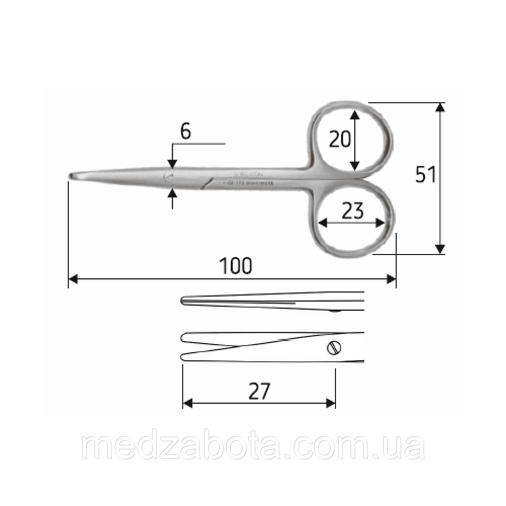 Ножиці 100мм, Lexer-Baby тупі, прямі, J-22-173, фото 1