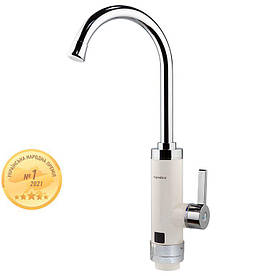 Кран-водонагрівач проточний HZ 3.0 кВт 0,4-5бар для кухні гусак вухо на гайці (W) Aquatica HZ-6B143W