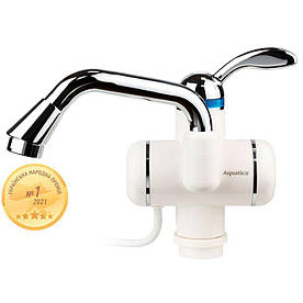 Кран-водонагрівач проточний LZ 3.0 кВт 0,4-5бар для раковини гусак вигнутий довгий на гайці Aqua LZ-5A211W