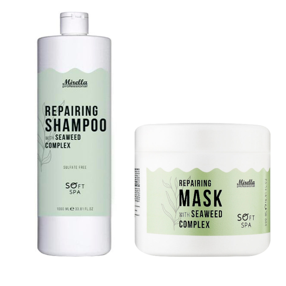 Набір для волосся Mirella Professional Безсульфатний шампунь 1000 мл та маска 500 мл з комплексом морських водоростей