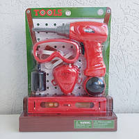 Набір инструментів  дриль, рівень, маска, окуляри, цвяхи, насадки, на листі (1063)