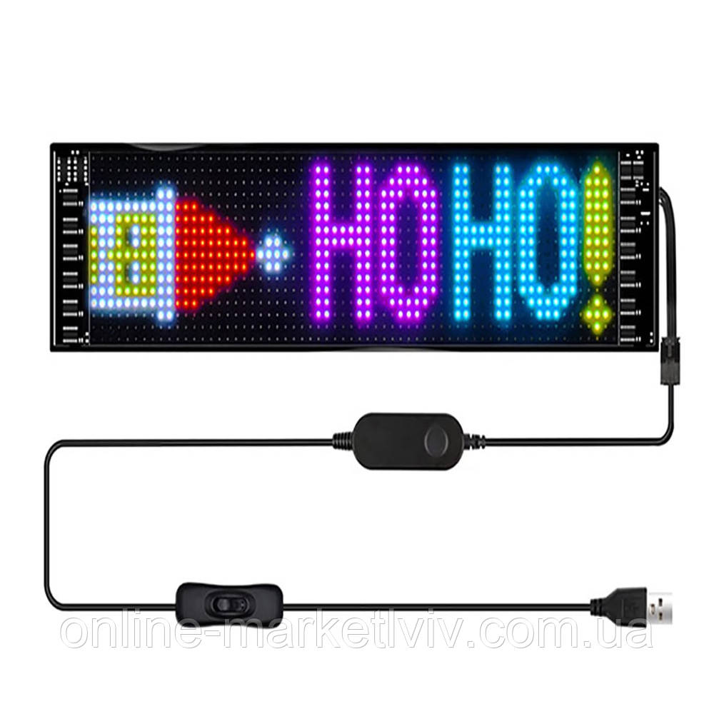 Гнучкий дисплей світлодіодний (37,4х9,2см) + Пульт, Bluetooth, від Type-C, ART-0566 / LED панель для авто, фото 1