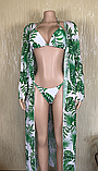 Купальник роздільний білий із зеленим листям M 44 + туніка халат, фото 9