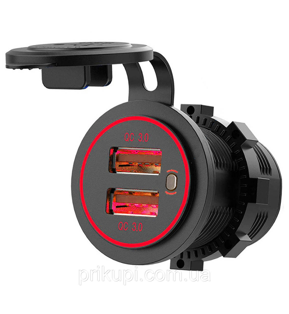 Автомобільна USB-зарядка врізна на 2 USB 12-24 В, QC 3.0 (швидке заряджання), 36 Вт, Червона