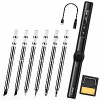 FNIRSI HS-01 – розумний електричний паяльник чорного кольору, набір з комплектом жал, регулювання температури, живлення від USB-C