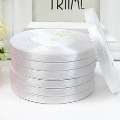 Атласна стрічка 0,6 см, №1 білий, рулон 33 м