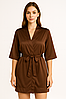 Жіночий шовковий халат шоколад домашній на запах з поясом, фото 2