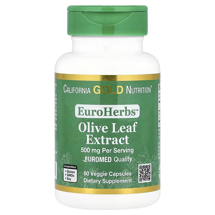 Olive Leaf Extract California Gold Nutrition 500 mg 60 VCaps, фото 1