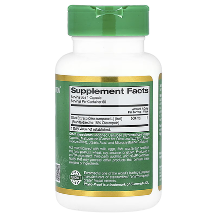 Olive Leaf Extract California Gold Nutrition 500 mg 60 VCaps, фото 2