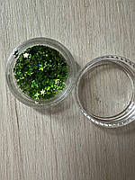 Декор для дизайна ногтей в баночке Звезды Зеленые