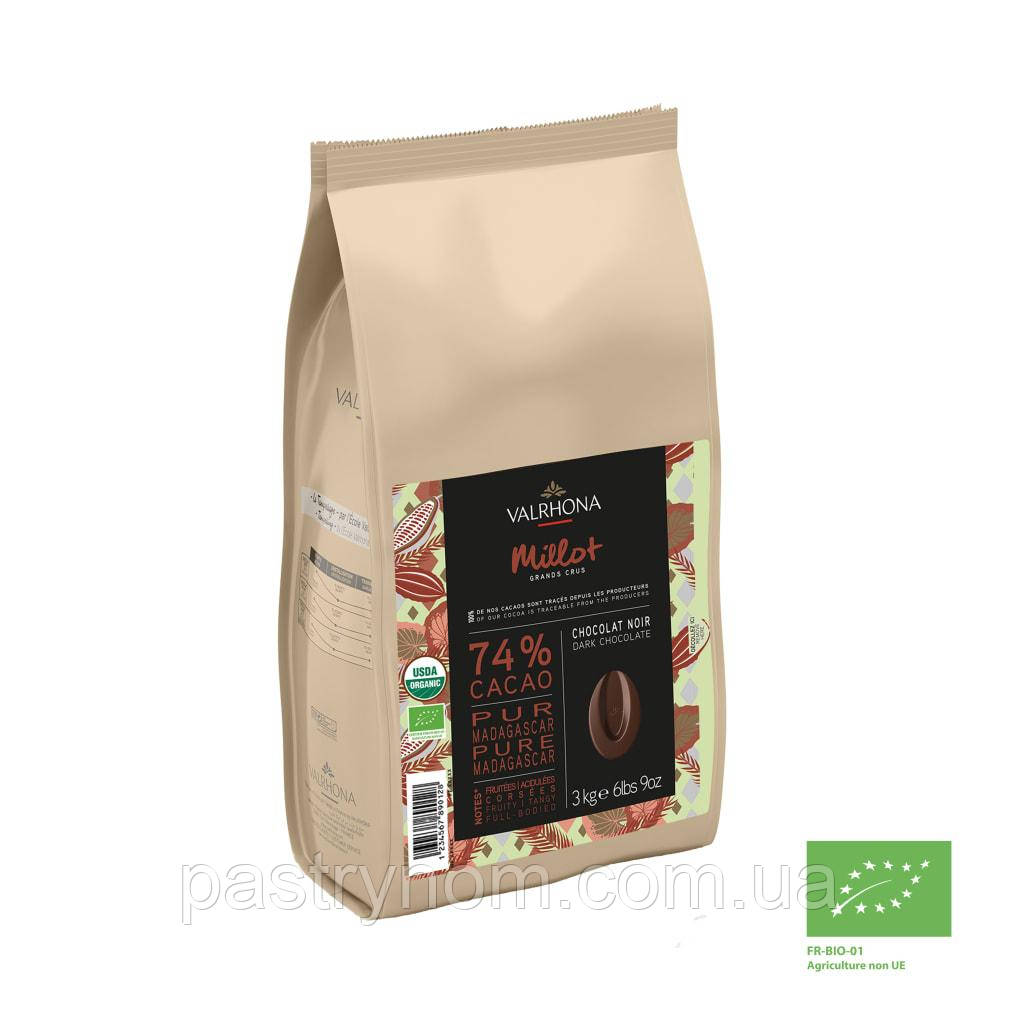 Шоколад чорний Millot 74% Bio, 3 кг