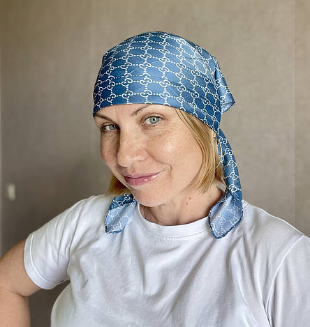 Шовкова брендова хустка Gucci 70*70 см синя бірюза, фото 1