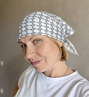 Шовкова брендова хустка Gucci 70*70 см біла, фото 2