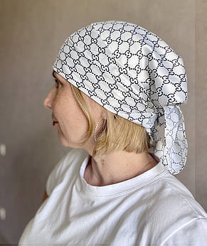 Шовкова брендова хустка Gucci 70*70 см біла, фото 3