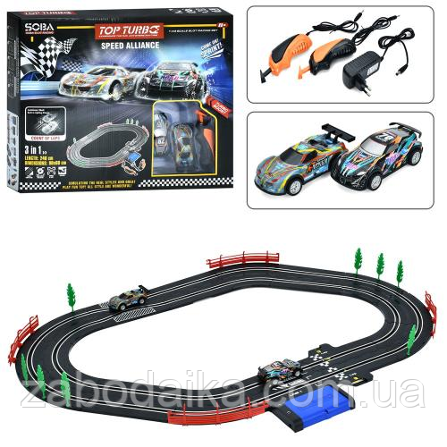 Перегоновий трек на дистанційному керуванні 2 пульти, 2 машини A51-6A, 240 см, від мережі, фото 1