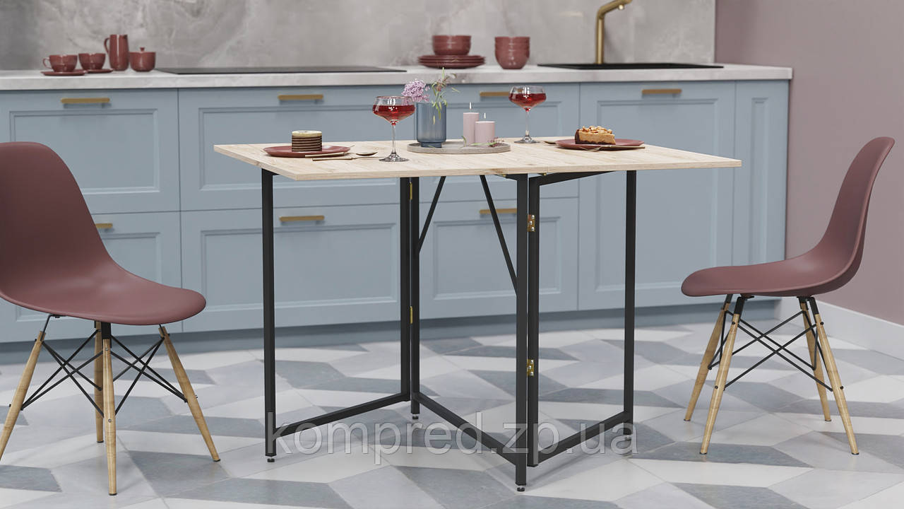 Стіл трансформер книжка Вуді Ferrum-decor 75x130x90 Чорний метал ДСП Дуб Сан-Марино 16 мм (FRD-106748), фото 1