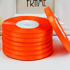 Атласна стрічка 0,6 см, №25 помаранчевий неон, рулон 33 м