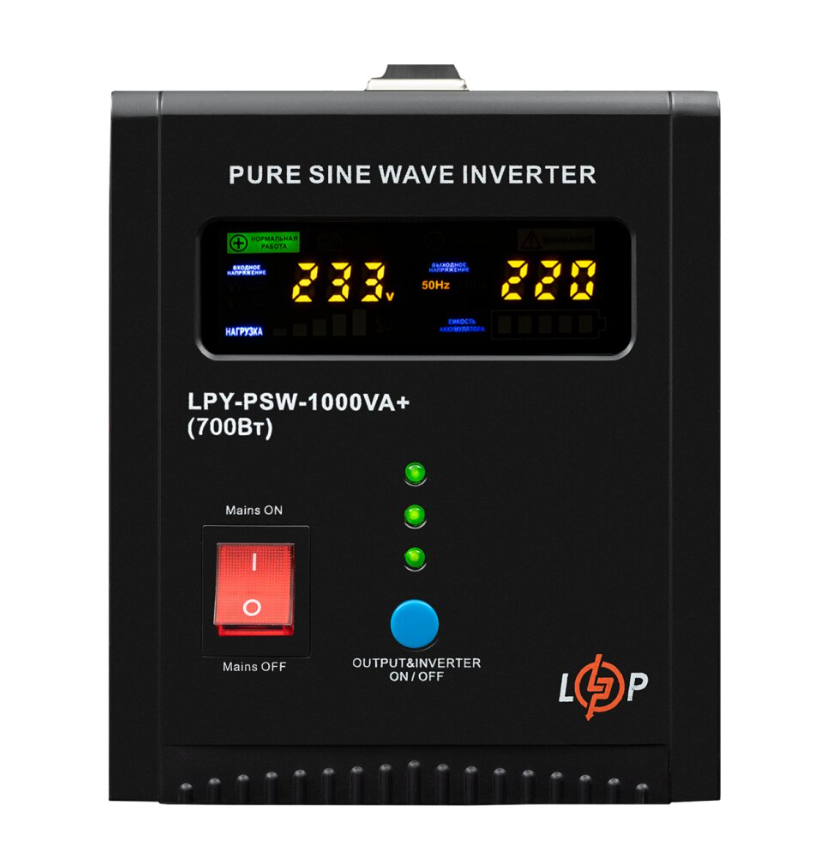 ДБЖ LogicPower LPY-PSW-1000VA+ (700Вт) 10A/20A з правильною синусоїдою 12V, фото 1