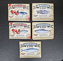 Наклейки на тушонку з риби: скумбрія, оселедець, салака -  6 х 8 см - 20 шт/комплект одного виду