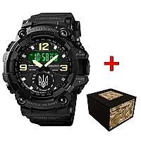 Наручний годинник Awarder 004 Тризуб, чорний, сріблястий корпус, водонепроникний, з кварцовим механізмом та підсвічуванням